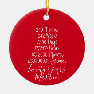 Red Twentieth Anniversary 20th wedding Ceramic Tree Decoration