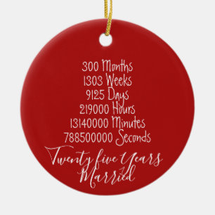 Red Twenty five years married Anniversary 25th Ceramic Tree Decoration