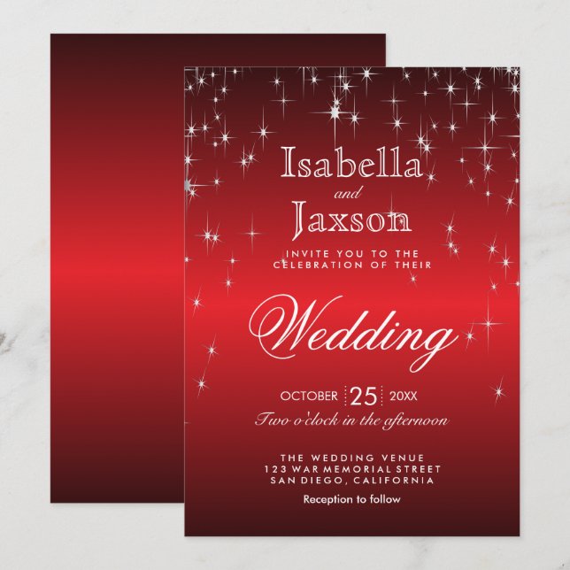 Red Twinkle Star Lights Wedding  Invitation (Front/Back)