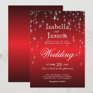 Red Twinkle Star Lights Wedding  Invitation