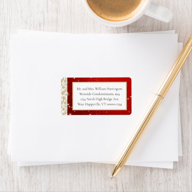 Red Twinkling Stars Snowflakes Wide Address Labels (Insitu)