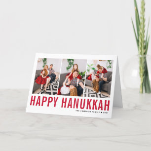 Red Typography Happy Hanukkah Photo Collage Holiday Card