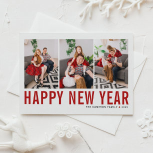 Red Typography Happy New Year Photo Collage  Holiday Card