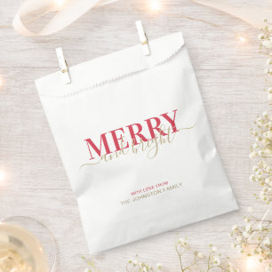 Red typography merry and bright Christmas Favour Bags
