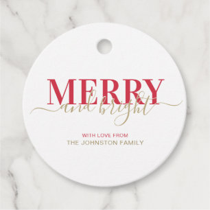Red typography merry and bright Christmas Favour Tags