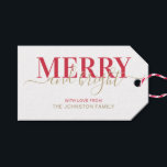 Red typography merry and bright Christmas Gift Tags<br><div class="desc">Red typography merry and bright Christmas</div>