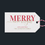 Red typography merry and bright Christmas Gift Tags<br><div class="desc">Red typography merry and bright Christmas</div>