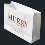 Red typography merry and bright Christmas Large Gift Bag<br><div class="desc">Red typography merry and bright Christmas</div>