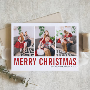 Red Typography Merry Christmas Photo Collage Holiday Card
