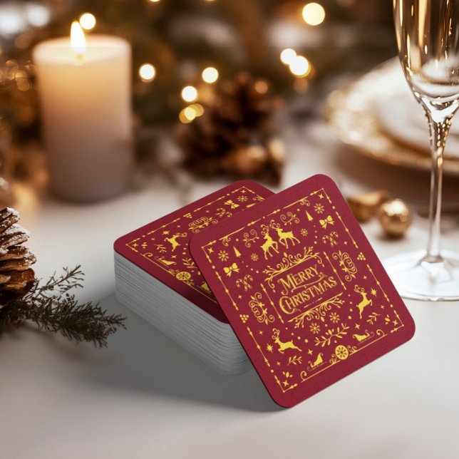 Red Typography Merry Christmas Square Paper Coaster (Red Typography Merry Christmas Square Paper Coaster)