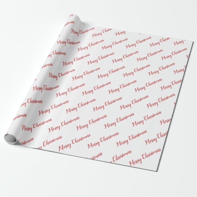 Red Typography Pattern Merry Christmas Wrapping Paper (Unrolled)