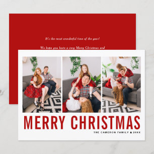 Red Typography Photo Collage Merry Christmas Holiday Card