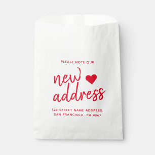 Red Typography Please Note Our New Address Favour Bags