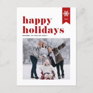Red Typography Snowflakes Happy Holidays Photo Holiday Postcard