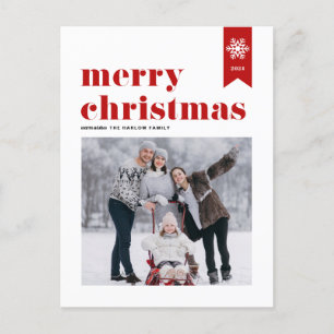 Red Typography Snowflakes Merry Christmas Photo Holiday Postcard
