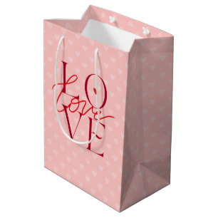 Red Typography Valentine's Day Love Pink Hearts Medium Gift Bag