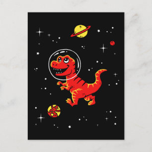 Red Tyrannosaurus Rex Dinos In Space Postcard