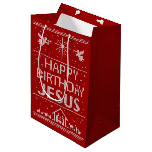 Red Ugly Christmas Sweater Christian Religious Medium Gift Bag