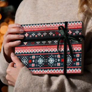 Red Ugly Christmas Sweater Fair Isle Gift Wrap