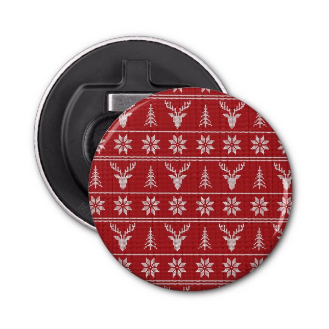 Red ugly Christmas sweater pattern  Bottle Opener (Front)
