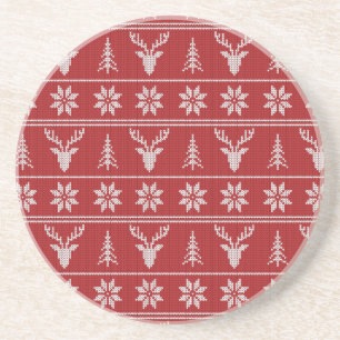 Red ugly Christmas sweater pattern Coaster