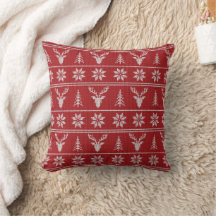 Red ugly Christmas sweater pattern  Cushion