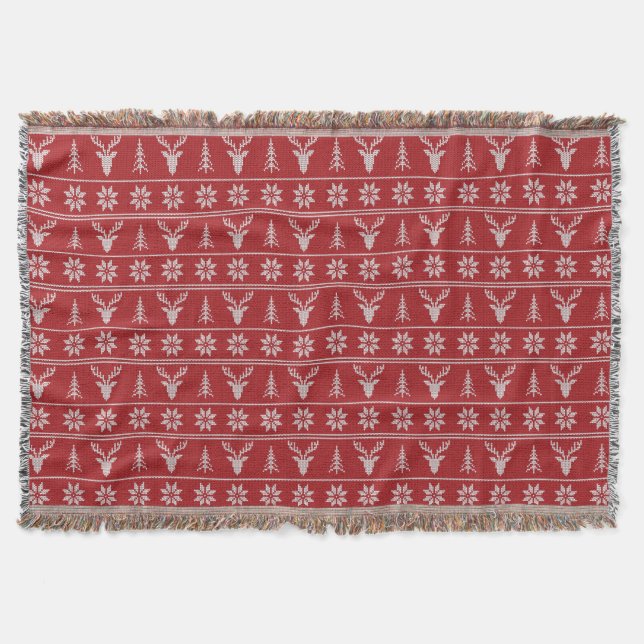 Red ugly Christmas sweater pattern  Throw Blanket (Front)