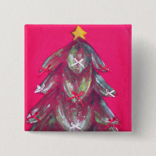 red ugly christmas tree painted button