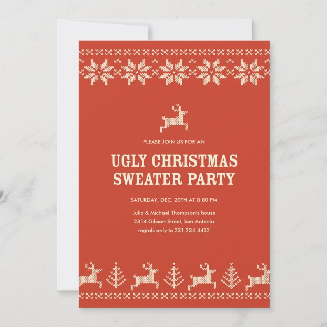 Red Ugly Sweater Party Invitations (Front)