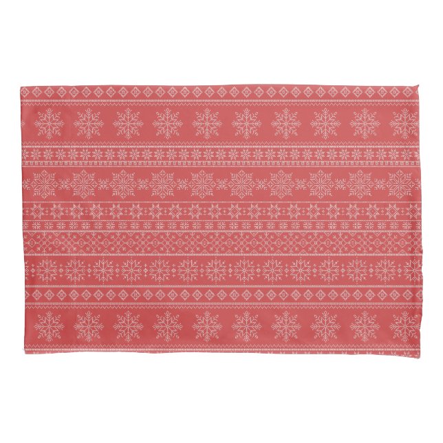 Red ugly sweater scandinavian christmas wrapping p pillowcase (Front)