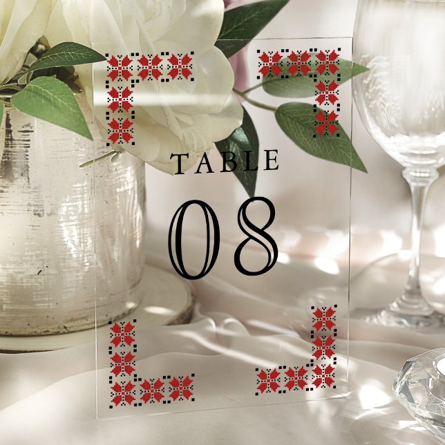 Red Ukrainian Wedding Acrylic Table Number (Creator Uploaded)