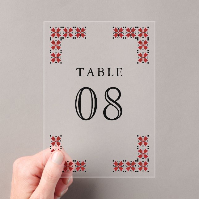 Red Ukrainian Wedding Acrylic Table Number (Insitu (Handheld))