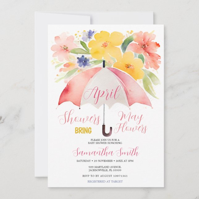 Red Umbrella April Showers Bring May Flowers Invitation (Front)