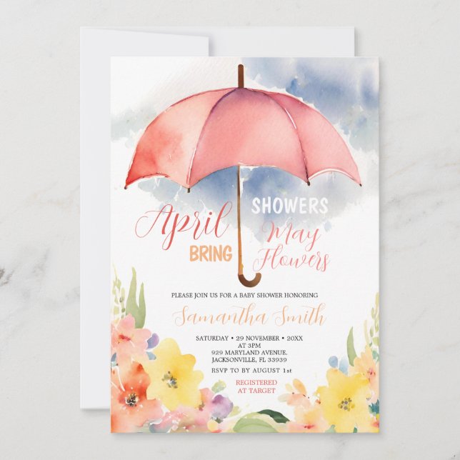 Red Umbrella April Showers Bring May Flowers Invitation (Front)