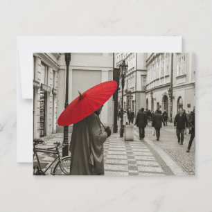 Red Umbrella Black and White Photography Postcard