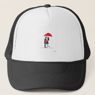 Red umbrella couple in love watercolour trucker hat