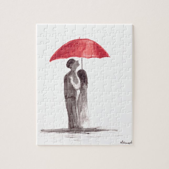 Red umbrella couple jigsaw puzzle (Vertical)