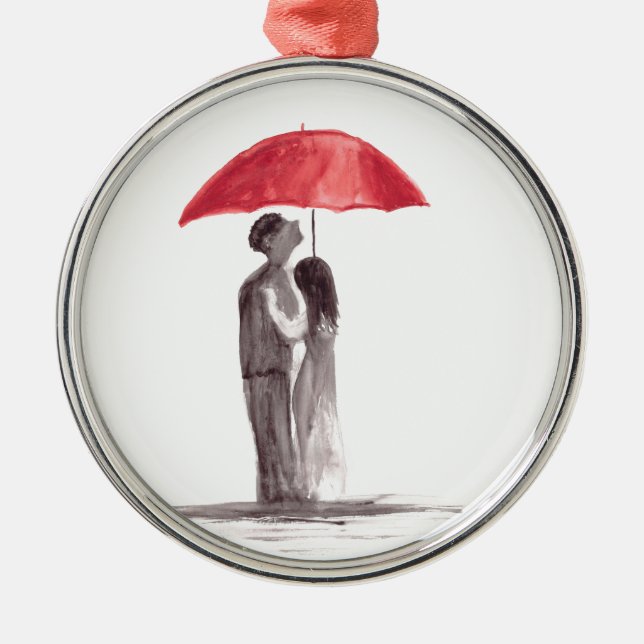 Red umbrella couple metal tree decoration (Front)