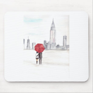 Red umbrella couple New York cool trendy beautiful Mouse Mat