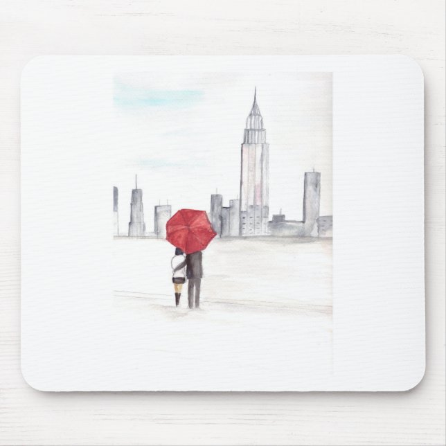 Red umbrella couple New York cool trendy beautiful Mouse Mat (Front)