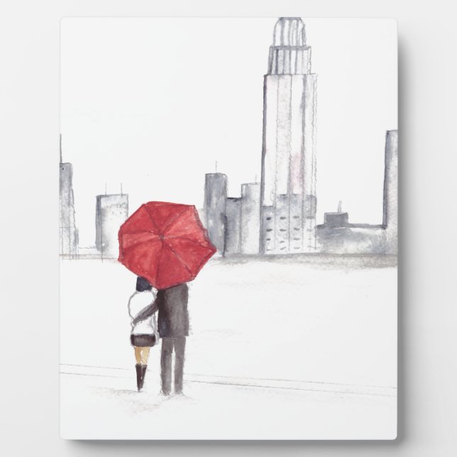 Red umbrella couple New York cool trendy beautiful Plaque (Front)