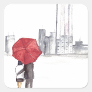 Red umbrella couple New York cool trendy beautiful Square Sticker