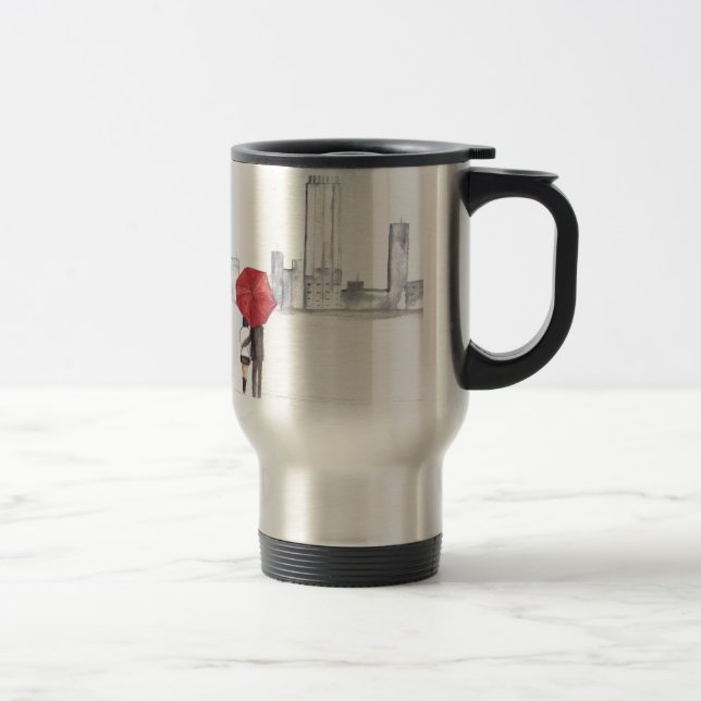 Red umbrella couple New York cool trendy beautiful Travel Mug (Right)
