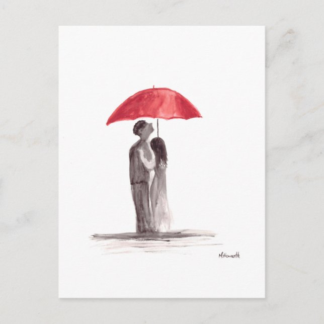 Red umbrella couple postcard (Front)