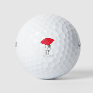 Red umbrella couple rustic chic minimalist wedding golf balls