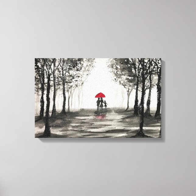 Red umbrella love couple Canvas art (Front)