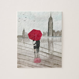 Red umbrella love couple Jigsaw puzzles