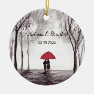 Red umbrella love couple Newlyweds Wedding  Ceramic Tree Decoration
