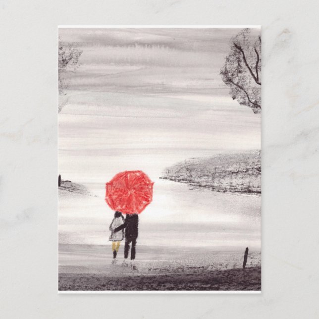 Red umbrella love couple postcard (Front)
