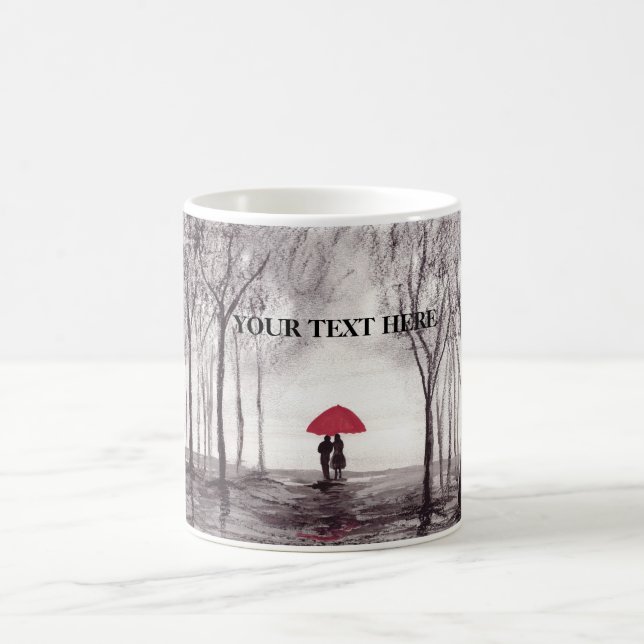Red umbrella love couple round clock coffee mug (Center)